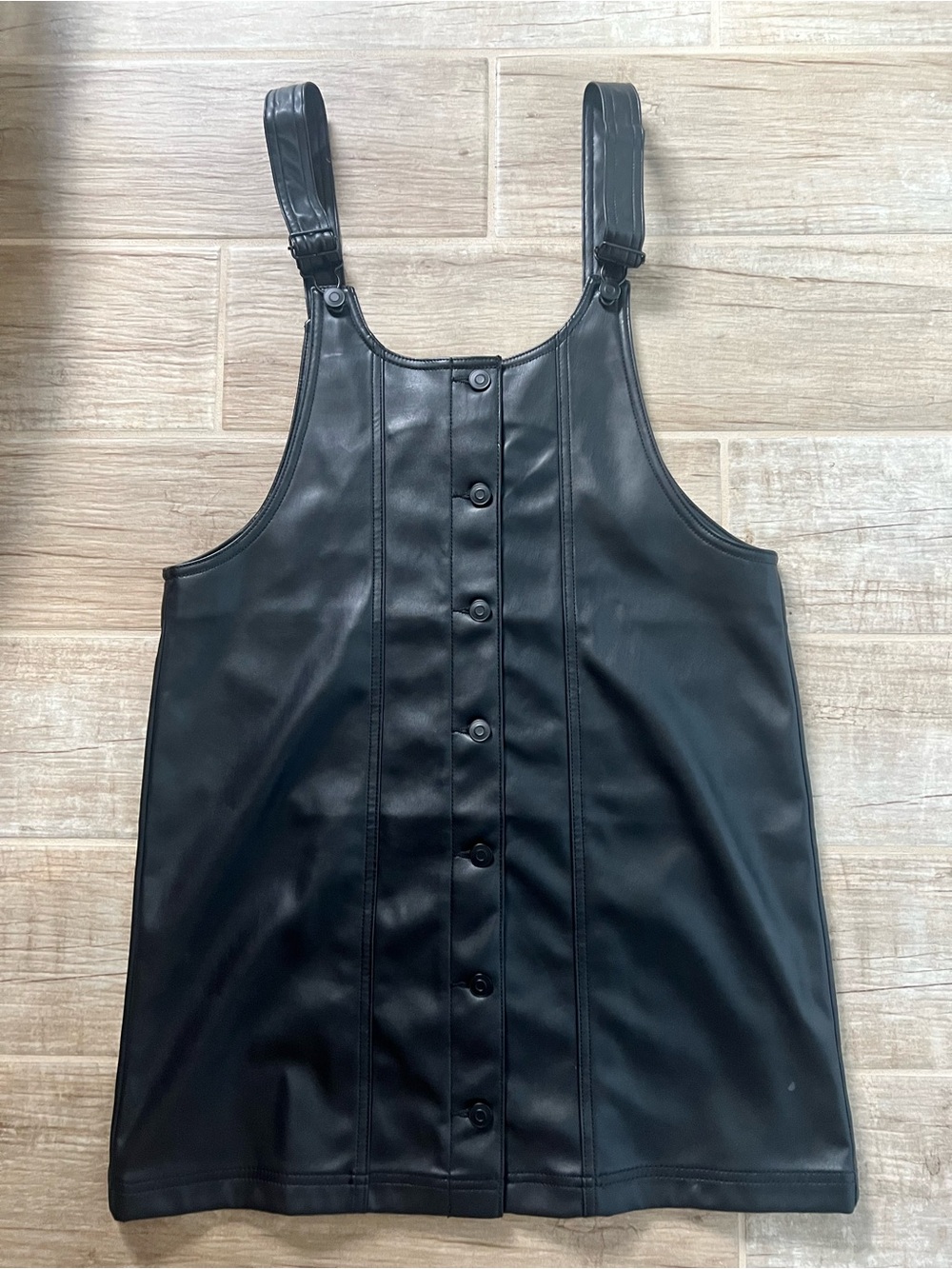 Black Faux Leather Button-Front Mini Dress